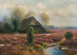 Carl Christian Schirm, CHATA NA WRZOSOWISKU, olej, płótno
