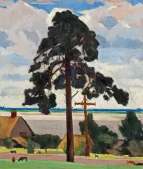 Henryk Grunwald, PEJZAŻ Z WYSOKĄ SOSNĄ, 1926, olej, płótno