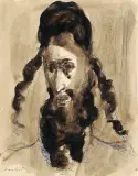 Emmanuel Mané-Katz, PORTRET MŁODEGO ŻYDA, ink, ballpen, paper