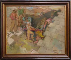 Kasper Pochwalski, Robotnicy, 1950, olej, tektura