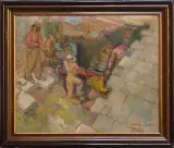 Kasper Pochwalski, Robotnicy, 1950, olej, tektura