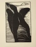 Wojciech Krzywobłocki, W poszukiwaniu czasu utraconego, 1971, linoryt, papier jasnobeżowy żeberk. z filigr.