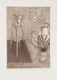 Andrzej Tadeusz Kotkowski, Rekwizyty kucharza, 2000, akwaforta, akwatinta sepiowa, papier