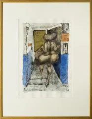 Jan Lebensztejn, Idąca po schodach, 1966, litografia barwna, papier
