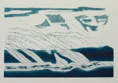 Edmund Piotrowicz, Fale IV, 1977, suchoryt w kolorze błękitnym, papier kremowy