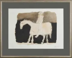 Janusz Przybylski, Jeździec, 1984, collage (grafika barwna nakl. na karton)