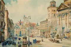 Władysław Chmieliński, PLAC ZAMKOWY W WARSZAWIE, przed 1939, akwarela, ołówek, papier