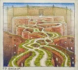 EROZJA by Jacek Yerka, 1998, kredki barwne, ołówek, karton, sold May 2009