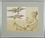 Jan Lebensztejn, REPTILES, 1973, tusz pióro, akwarela, papier