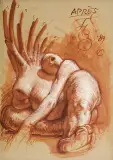 APRES by Franciszek Starowieyski, 1989, sangwina, pastel, papier naklejony na płótno, sold Apr 2009