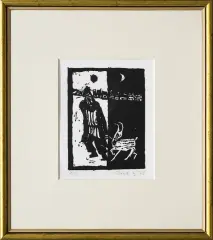 Jerzy Duda-Gracz, Żyd z kozą, z cyklu Judaica, 1965, linoryt, papier