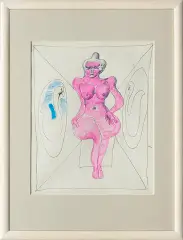 Jan Lebensztejn, Akt z łabędziami, długopis, flamaster, papier