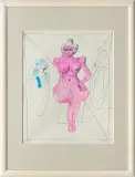 Akt z łabędziami by Jan Lebensztejn, długopis, flamaster, papier, sold Apr 2009