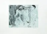 Janusz Przybylski, Malarz i modelka (Lamus), 1986, akwaforta na tincie, papier kremowy