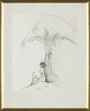 Kobieta siedząca pod drzewem by Alicja Wahl, 1997, kredka, papier, sold Apr 2009