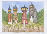Dolina wież by Jacek Yerka, 1999, ołówek, gwasz, kredka, papier, sold Apr 2009