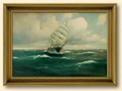 Martin Franz Glüsing, ŻAGLOWIEC, olej, płótno