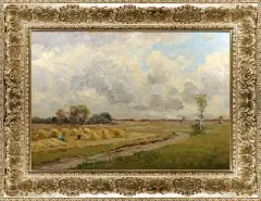 Joseph Rolf Knobloch, PEJZAŻ ŻNIWNY, 1963, olej, tektura
