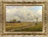 Joseph Rolf Knobloch, PEJZAŻ ŻNIWNY, 1963, olej, tektura