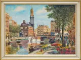 Louis de Leeuw, TARG KWIATOWY W AMSTERDAMIE, olej, płótno