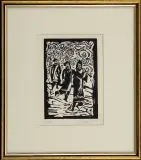 Grajkowie, z cyklu Judaica by Jerzy Duda-Gracz, 1964, linoryt, papier, sold Mar 2009