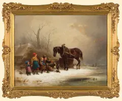 ZIMOWA ZABAWA by Wilhelm Alexander Meyerheim, 1850, olej, płótno, sold Mar 2009