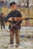 ORLĄTKO LWOWSKIE by Wojciech Kossak, 1933, olej, płótno naklejone na tekturę, sold Mar 2009
