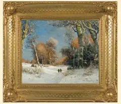 Adolf Gustav Schweitzer, DROGA PRZEZ LAS ZIMOWY, olej, deska