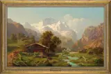 Joseph Niklaus Bütler, DOLINA LAUTERBRUNNER Z WIDOKIEM NA JUNGFRAU, 1869, olej, płótno