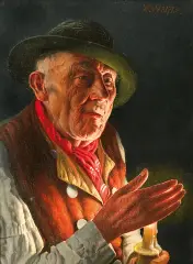 Franz Xaver Wölfle, ŚWIATŁO ŚWIECY, olej, deska