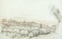 Józef Pankiewicz, WIDOK FLORENCJI, 1934, węgiel i sangwina, papier żeberkowy