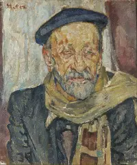 Mela - (Melania Mutermilch) Muter, PORTRET MĘŻCZYZNY W BERECIE, olej, sklejka