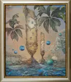 Grzegorz Lewacki, Pejzaż z błękitnymi kulami, 2008, akryl, olej, płótno