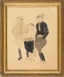Kamil Mackiewicz, Przed wyścigiem, 1928, tusz, pióro, tektura szaro kremowa