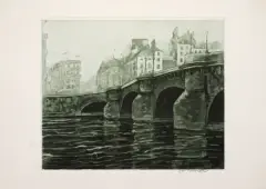Jan Rubczak, Pont Neuf w Paryżu, akwatinta barwna, papier