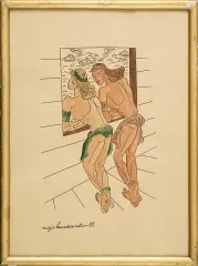 Maja (Maria) Berezowska, Para, 1955, tusz pióro, akwarela, papier