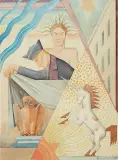 Leon Szacsznajder, Scena z jednorożcem, 1949, akwarela, karton