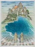 Surfing Castle by Jacek Yerka, 1997, ołówek, kredka, papier, sold Jan 2009