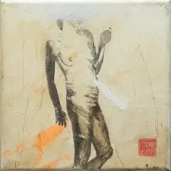Anna Mikke, Akt, ok. 2005, collage, płótno