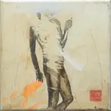 Anna Mikke, Akt, ok. 2005, collage, płótno