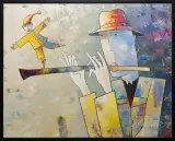 Dmitrij Markelov, Flecista, 1997, olej, płótno