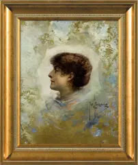 Piotr Stachiewicz, PORTRET SARY BERNHARDT, ok. 1890, olej, tektura