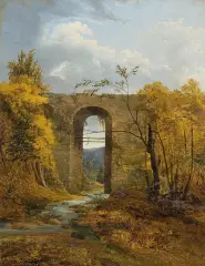 PEJZAŻ Z KAMIENNYM MOSTEM by Aleksander Płonczyński, 1841, olej, płótno, sold Dec 2008
