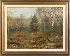 Willy Lorenz, BAŻANTY W BRZEZINCE, olej, płótno