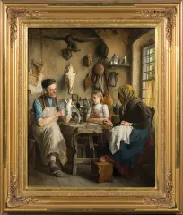 Leopold Loeffler, WIZYTA U PREPARATORA, ok. 1870, olej, płótno naklejone na tekturę