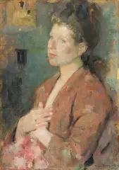 Olga Boznańska, PORTRET MŁODEJ KOBIETY, lata 1890-1899, olej, tektura naklejona na sklejkę