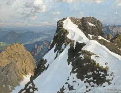 Carl Zopf, WIDOK NA WIERZCHOŁEK ZUGSPITZE, 1920, olej, tektura
