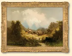 Georg Engelhardt, WIOSKA W GÓRACH, olej, płótno