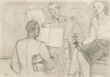 KONCERT by Jerzy Nowosielski, 1954, ołówek, papier kremowy, sold Nov 2008