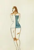 POSTAĆ KOBIETY by Jerzy Nowosielski, 1955, atrament pióro, papier kremowy, sold Nov 2008